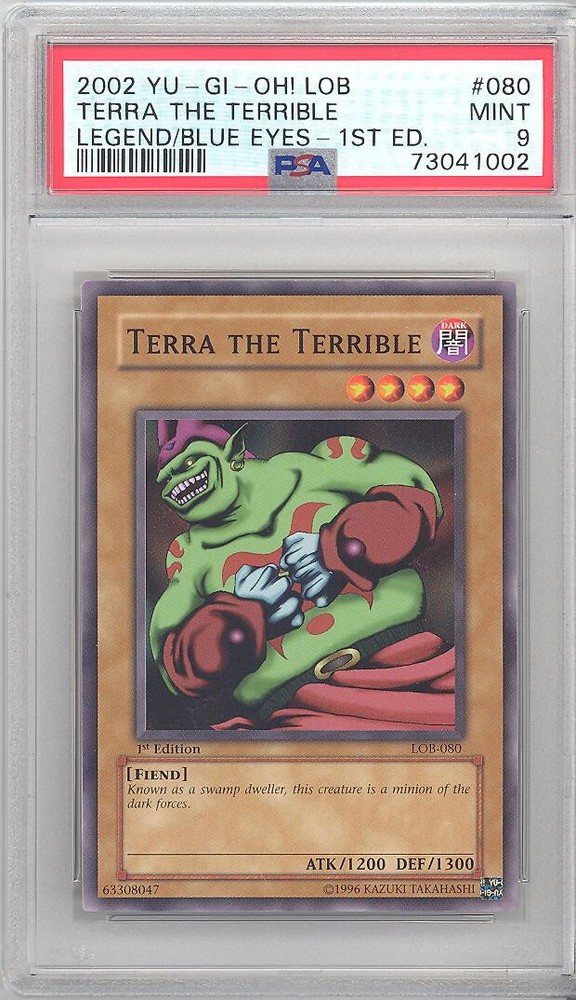 PSA 9 - Yu-Gi-Oh Card - LOB-080 - TERRA THE TERRIBLE (common) *1st Edition* MINT