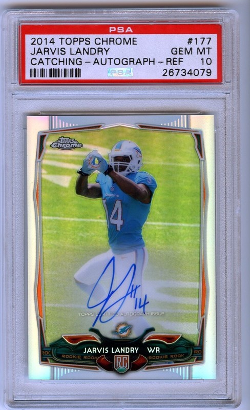 JERSEY# 2014 TOPPS CHROME VARIATION REFRACTOR JARVIS LANDRY AUTO 14/75 PSA 10 view 2