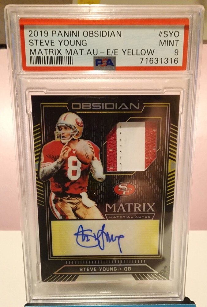 2019 Panini Obsidian Steve Young Matrix Game Worn Patch Auto #/5 PSA 9 Mint