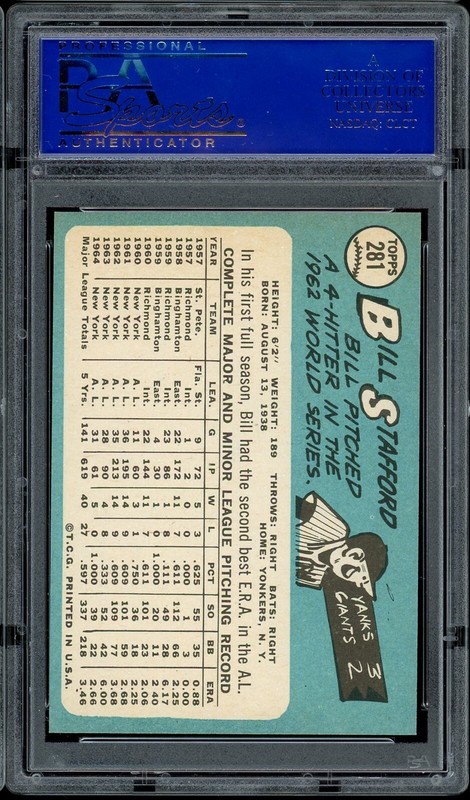 1965 Topps Baseball #281 Bill Stafford PSA 8 view 2