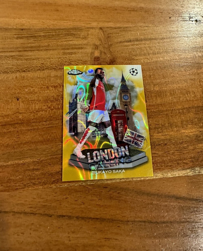 Bukayo Saka 2023-24 Topps Chrome UEFA London Calls Gold Lava Refractor SSP NRMT+