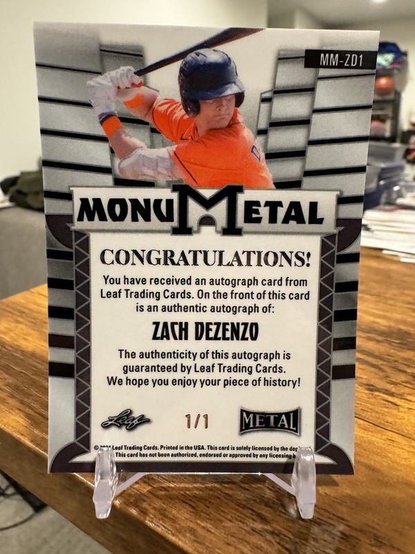 2024 Leaf Metal Baseball Zach Dezenzo Astros Gold Prospect Rookie Auto RC #1/1 view 2