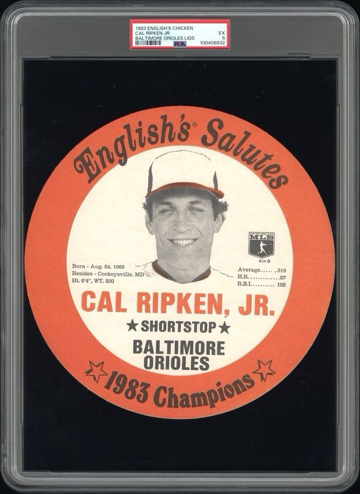 1983 English’s Chicken Lid Cal Ripken Jr. PSA 5 Rare view 1