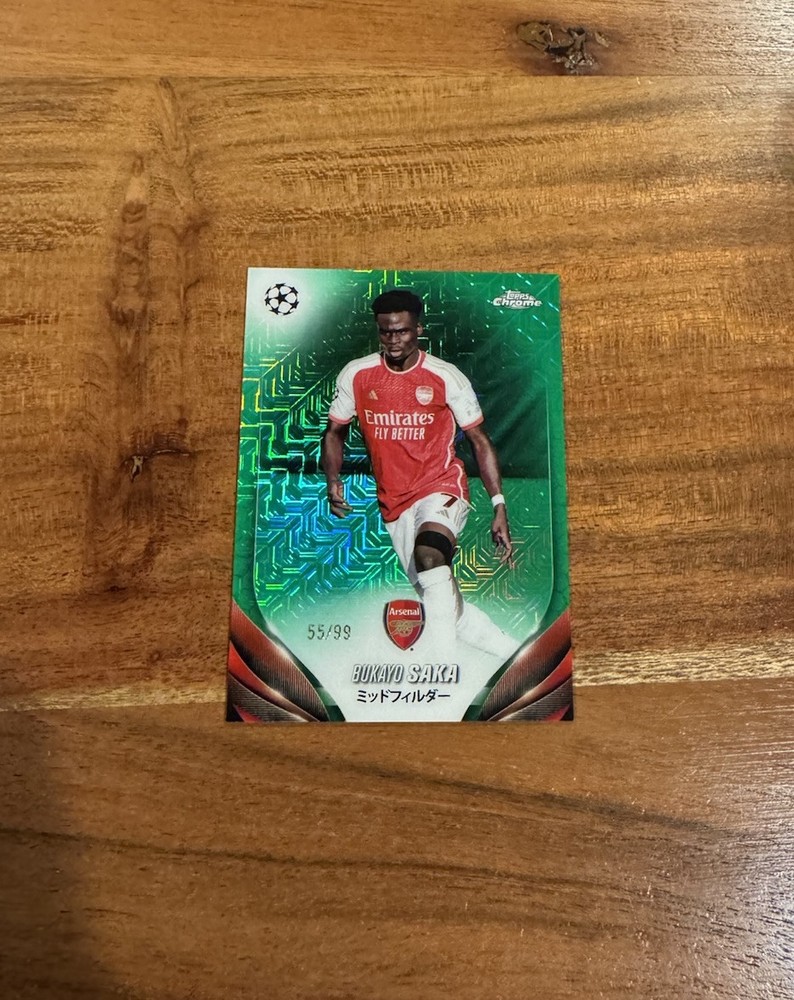 Bukayo Saka 2023-24 Topps Chrome UEFA Japan Green Mojo Refractor /99 NRMT+
