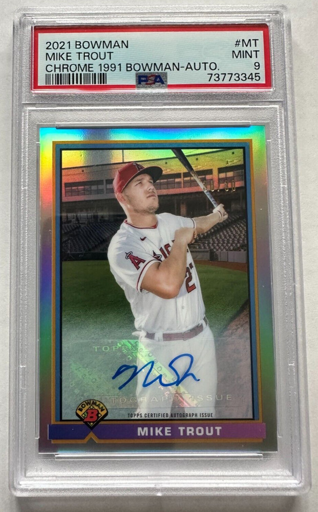 2021 Bowman Mike Trout Chrome AUTO '91 Retro Insert Refractor 30/30 PSA Bookend
