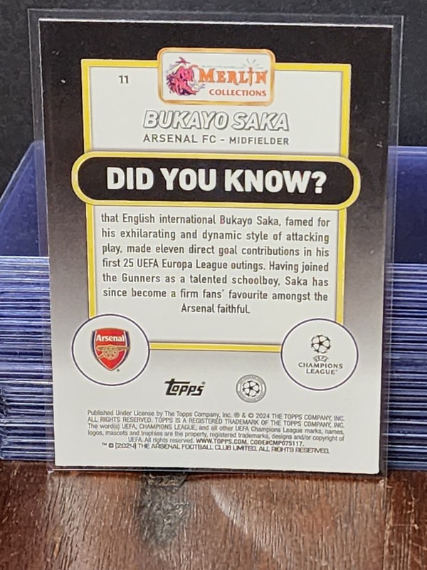 2023-24 Topps Merlin Bukayo Saka #11 Merlin Cracked Ice /250 view 2