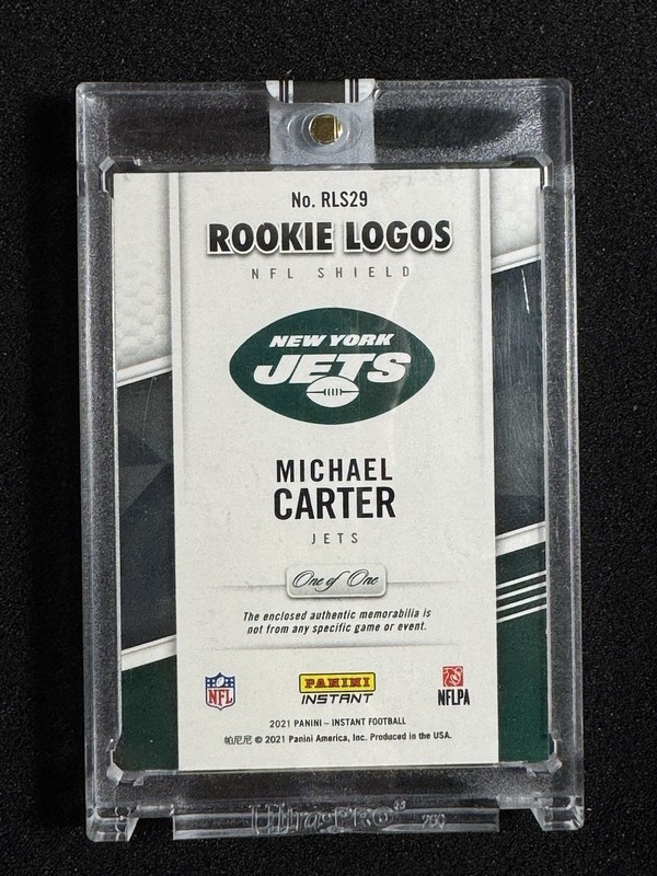 2021 Panini Instant #1/1 Michael Carter RC Rookie NFL Shield Worn Patch Jumbo view 2
