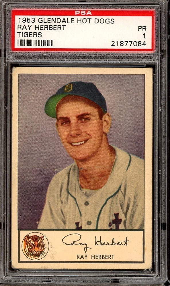1953 Glendale Hot Dogs Tigers Baseball Ray Herbert PSA 1