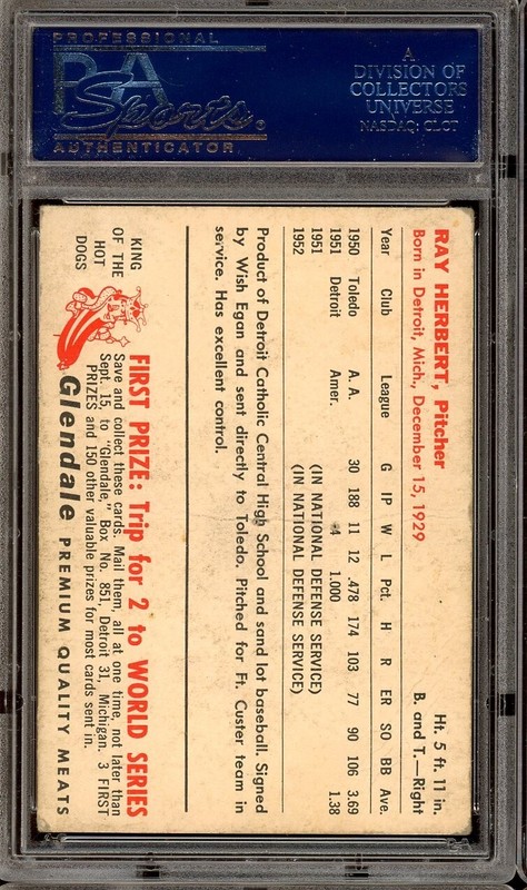 1953 Glendale Hot Dogs Tigers Baseball Ray Herbert PSA 1 view 2