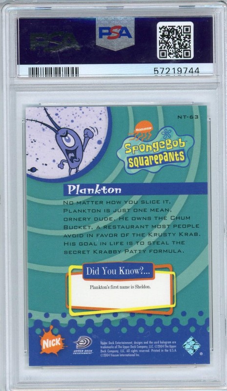 Graded 2004 UD Nicktoons Plankton #NT-63 Spongebob Squarepants Card PSA 10 view 2