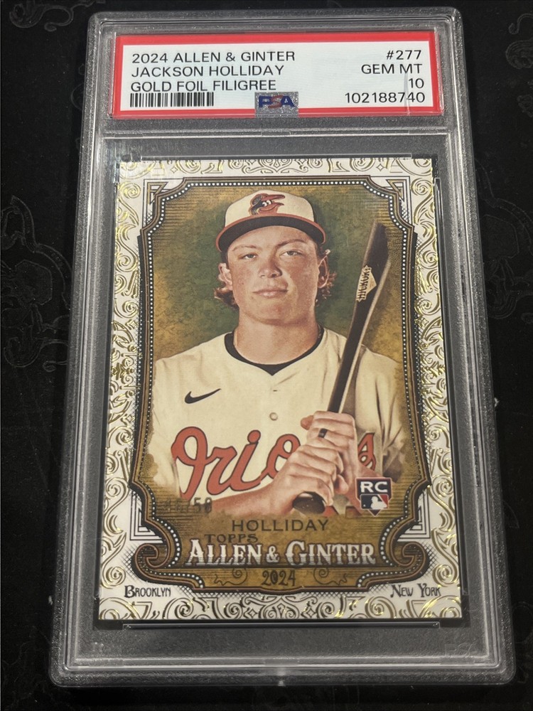 Jackson Holliday 2024 Allen & Ginter #227 Gold Foil Filigree Rookie /50 PSA 10