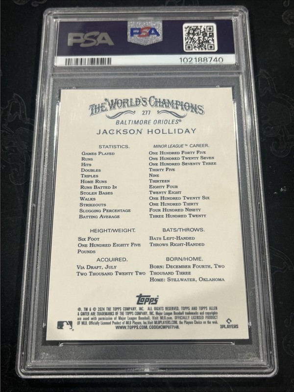 Jackson Holliday 2024 Allen & Ginter #227 Gold Foil Filigree Rookie /50 PSA 10 view 2