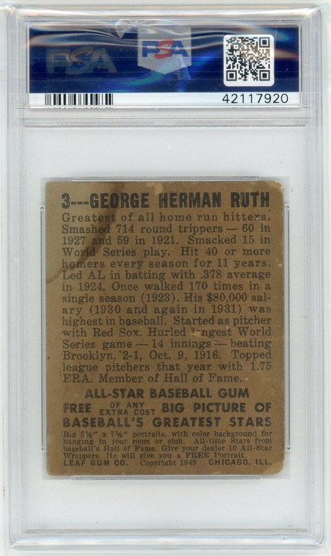 Babe Ruth 1948 Leaf #3 PSA 1 PR New York Yankees GOAT view 2