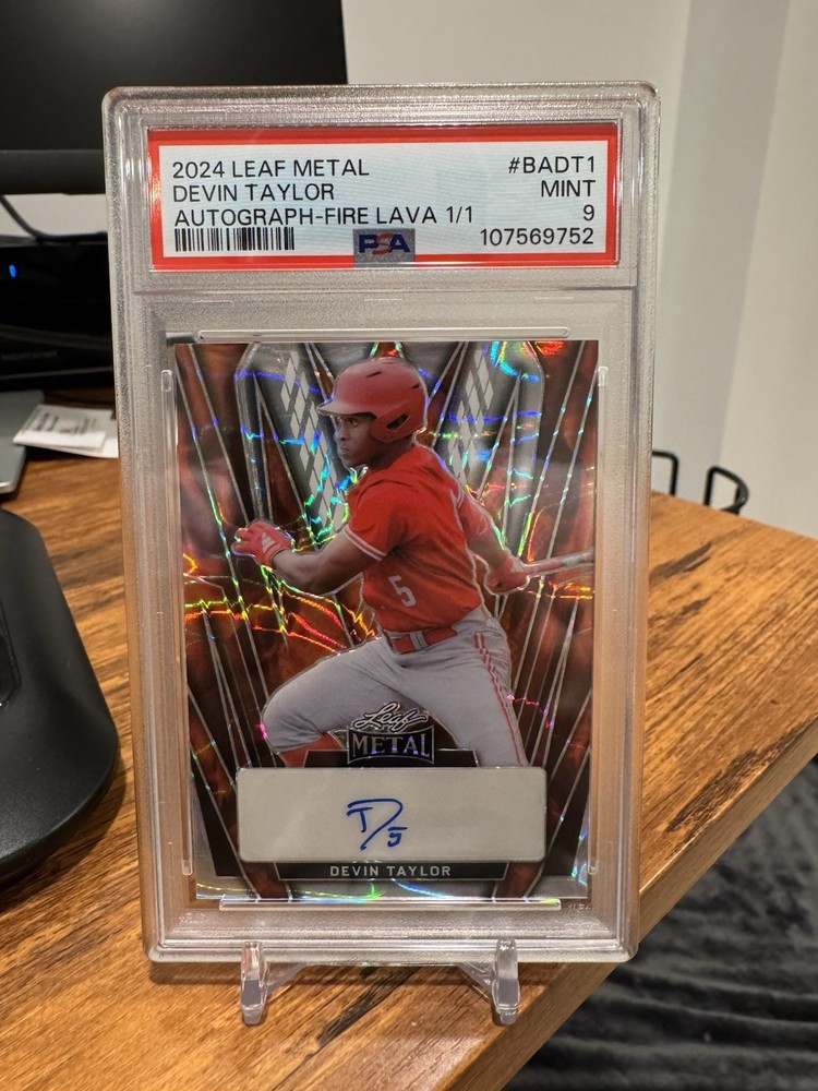 2024 Leaf Metal Baseball #1/1 Devin Taylor Prospect RC Auto Fire Lava PSA 9🔥📈
