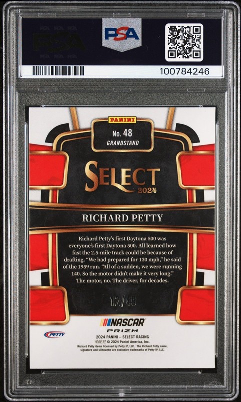 2024 Select Nascar Richard Petty Black and Blue Prizms #48 /49 PSA 10 view 2