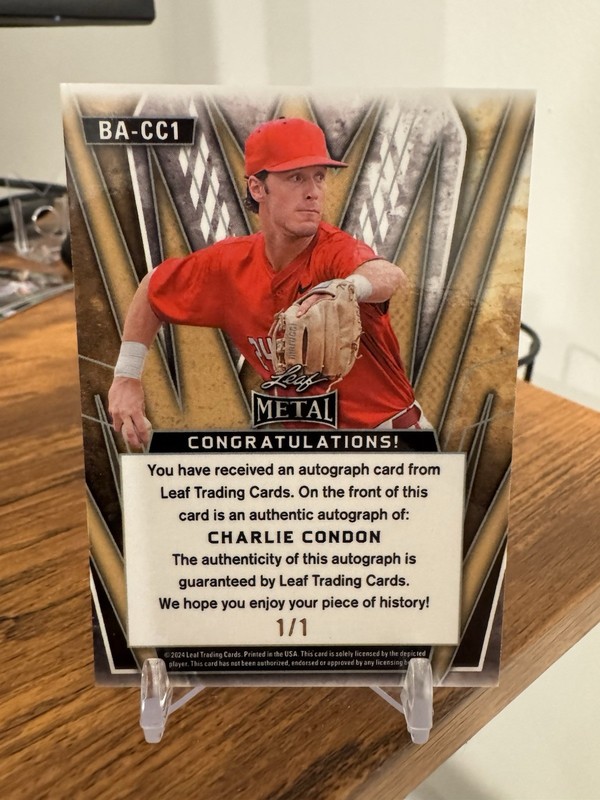 2024 Leaf Metal Baseball Charlie Condon Prospect RC Auto #1/1 🔥📈 view 2