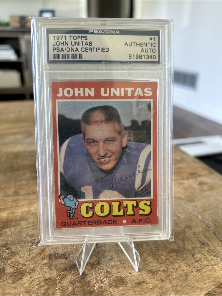 1971 Topps Johnny Unitas Ballpoint Pen On Card Autograph PSA Authentic *Colts*