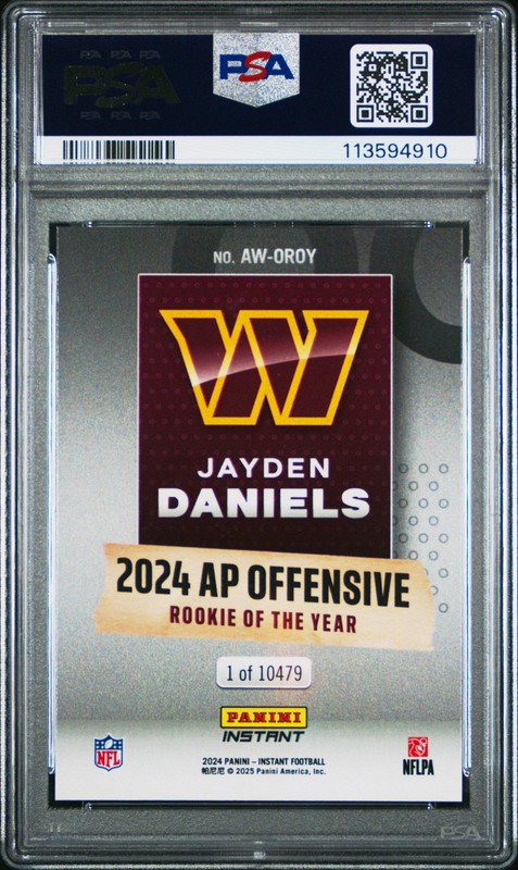 Graded 2024 Panini Instant Jayden Daniels #OROY Award Winners Rookie Card PSA 10 view 2