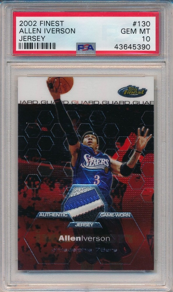 ALLEN IVERSON 2002-03 Topps FINEST Game-Worn Jersey Patch 4-Color PSA 10 GEM MT