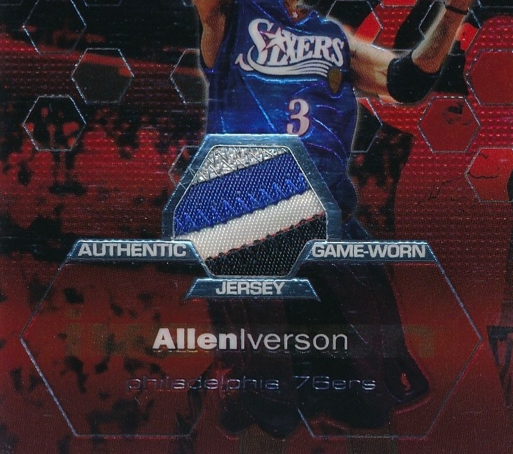 ALLEN IVERSON 2002-03 Topps FINEST Game-Worn Jersey Patch 4-Color PSA 10 GEM MT view 2