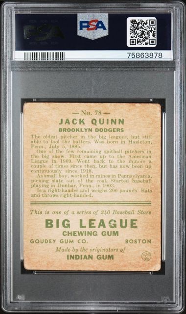 1933 GOUDEY #78 JACK QUINN PSA GOOD 2 view 2