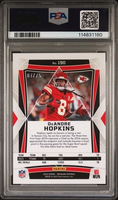 2024 PANINI OBSIDIAN #190 DEANDRE HOPKINS SILVER 04/75 PSA MINT 9 view 2