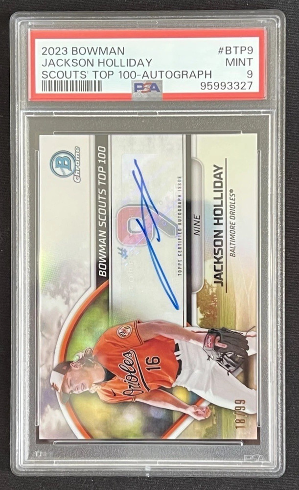 2023 Bowman Chrome Jackson Holliday Scouts Top 100 Refractor Auto 18/99 PSA 9