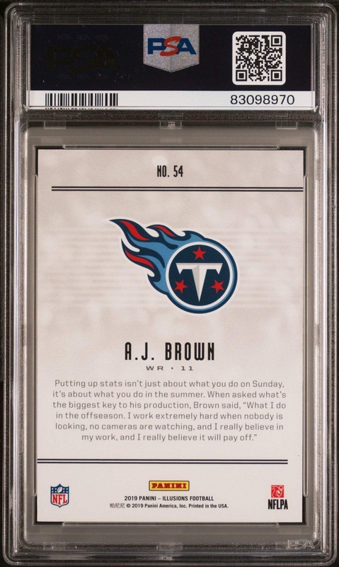 Graded 2019 Panini Illusions AJ Brown #54 Rookie Football Card PSA 10 Gem Mint view 2