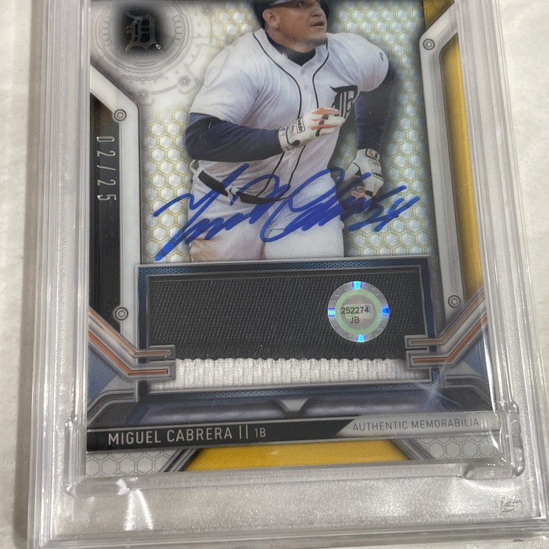 2016 topps strata Miguel Cabrera patch auto PSA 10 game worn 2015 MLB AUTH 2 hit view 2