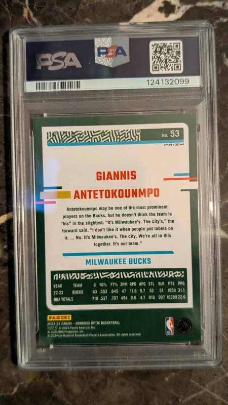 2023-24 Panini Donruss Optic Giannis Antetokounmpo #53 Pink PSA 10 view 2