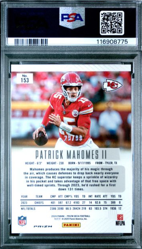 2024 PRIZM DECA #153 PATRICK MAHOMES II PURPLE PRIZM PSA NM 7 view 2