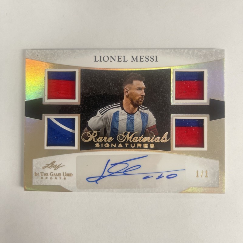 2024 Leaf ITGU Lionel Messi #RMSLM1 Rare Materials Signature Quad Patch Auto 1/1 view 2