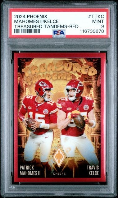 2024 PANINI PHOENIX #TT-KC MAHOMES II/KELCE TREASURED TANDEMS-RED /99 PSA MINT 9