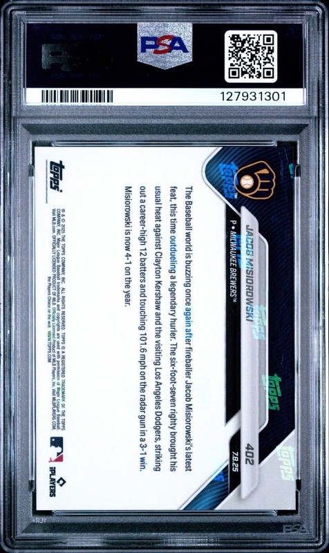 Graded 2025 Topps Now Jacob Misiorowski #402 Rookie RC Baseball Card PSA 10 Gem view 2
