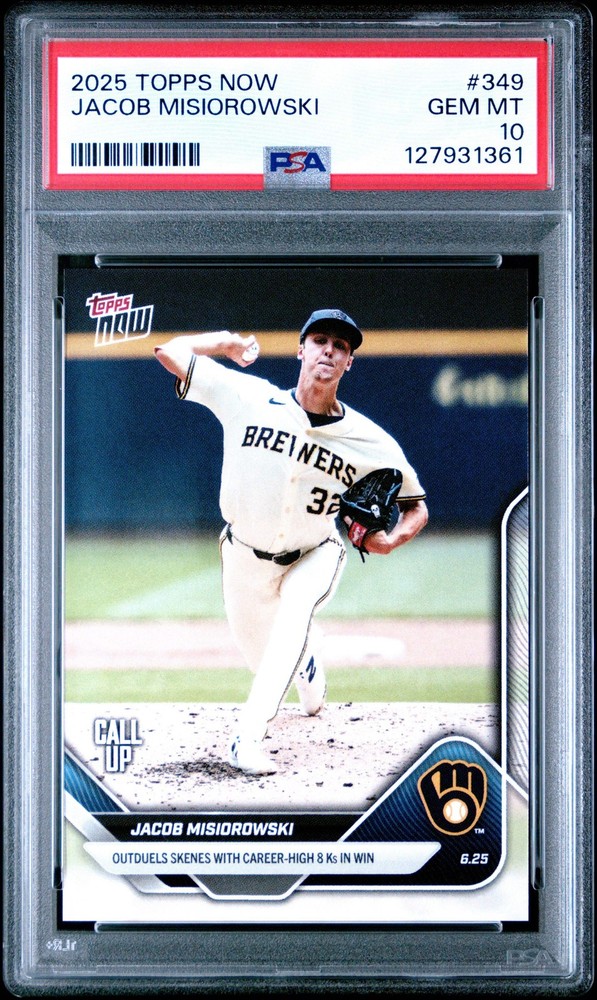 Graded 2025 Topps Now Jacob Misiorowski #349 Rookie RC Baseball Card PSA 10 Mint