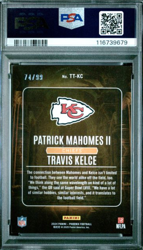 2024 PHOENIX #TTKC MAHOMES II/KELCE TREASURED TANDEMS-RED PSA NM-MT 8 view 2