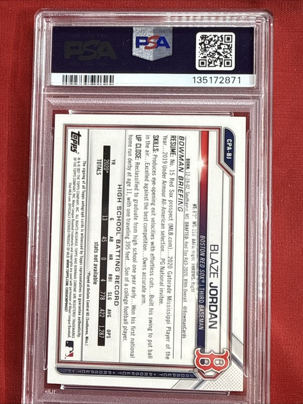 BLAZE JORDAN 1ST BOWMAN CHROME ON CARD AUTO #/25 - ORANGE SHIMMER REFRACTOR PSA9 view 2