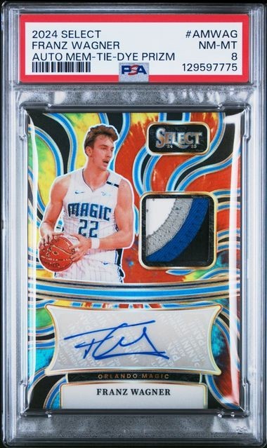 2024 Select Autographed Mem Franz Wagner Tie-Dye Game-Worn Patch Auto /25 PSA 8