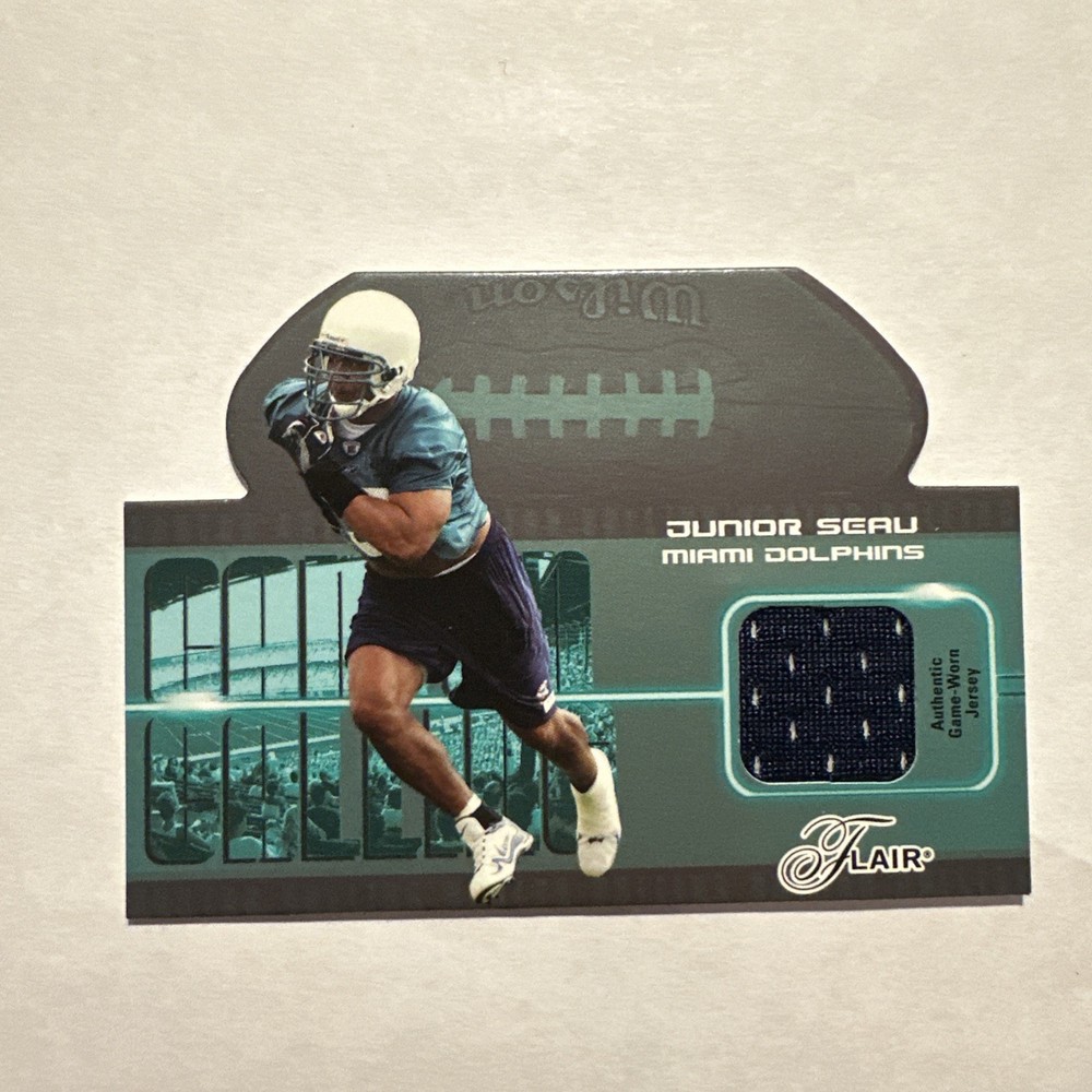 🔥JUNIOR SEAU 2003 FLAIR CANTON CALLING DIE-CUT GAME USED JERSEY CARD!🔥DOLPHINS