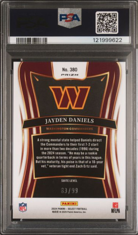 2024 PANINI SELECT #380 JAYDEN DANIELS BLUE PRIZM PSA NM-MT 8 view 2