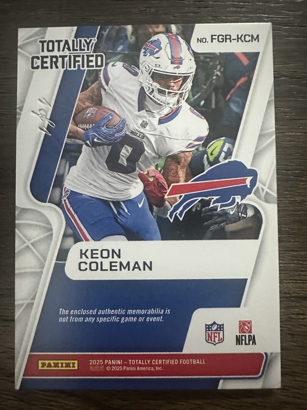 2024 Totally Certified - Fabric Of The Game Keon Coleman RC Black 1/1 Bills Nike view 2