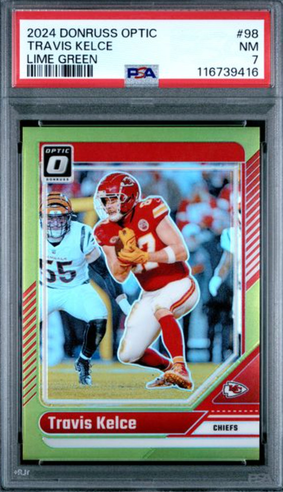 2024 DONRUSS OPTIC #98 TRAVIS KELCE LIME GREEN PSA NM 7