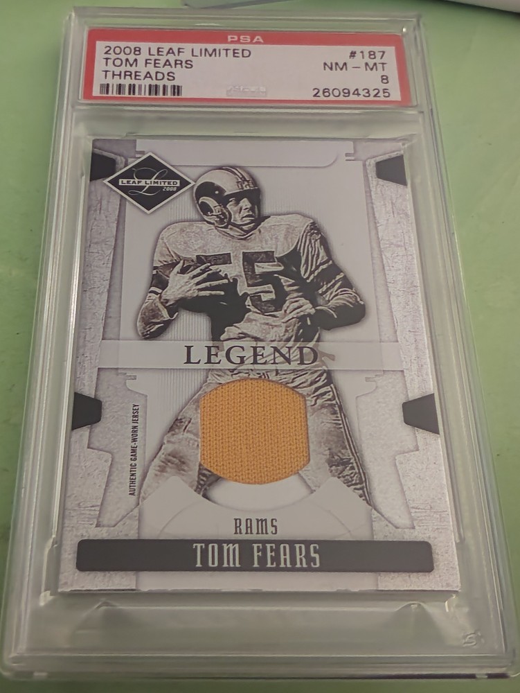 2008 Tom Fears Leaf Limited Threads GAME-WORN PATCH #187 (35/100) PSA 8 HOF RAMS