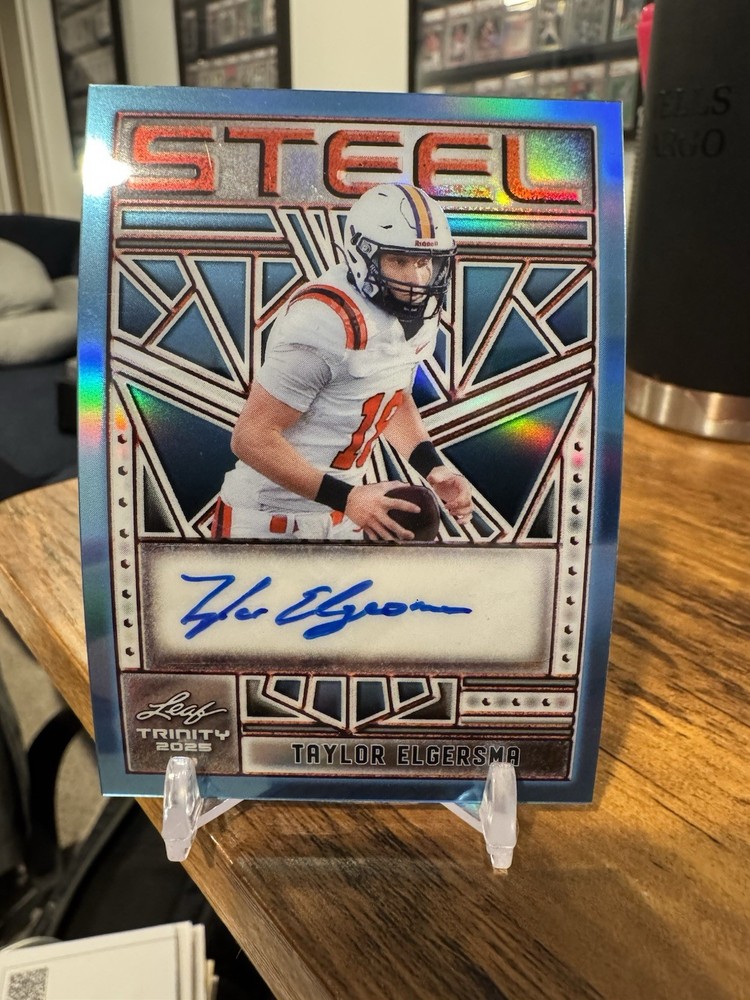 Taylor Elgersma 2025 LEAF TRINITY FOOTBALL Prospect RC Auto #1/1 Steel