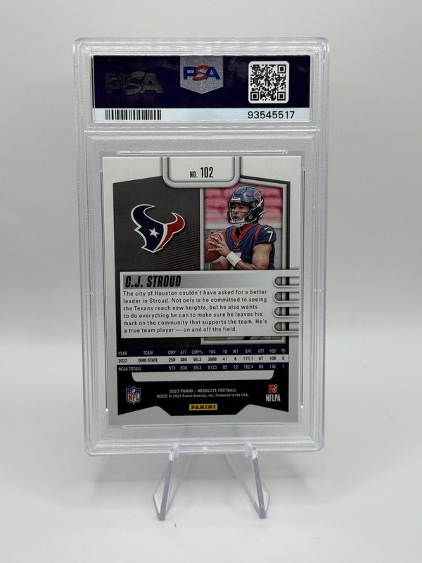 2023 Absolute C.J. Stroud Rookie Blue Diamonds /199 PSA 10 RC view 2