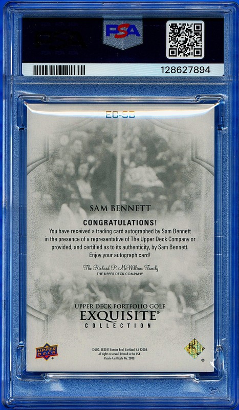 2024 UD Portfolio Golf Exquisite Collection Rookie Auto SAM BENNETT /99 PSA 8 view 2