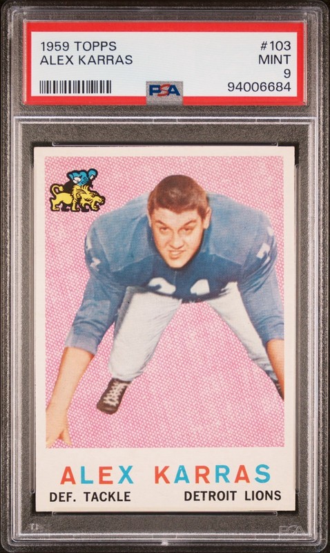 1959 Topps Alex Karras Rookie #103 PSA 9 Mint Low Pop Lions RC Vintage HOF view 2
