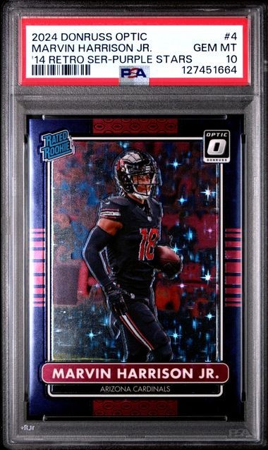 2024 DONRUSS OPTIC #4 MARVIN HARRISON JR. '14 RETRO SER-PURPLE STARS PSA GEM 10