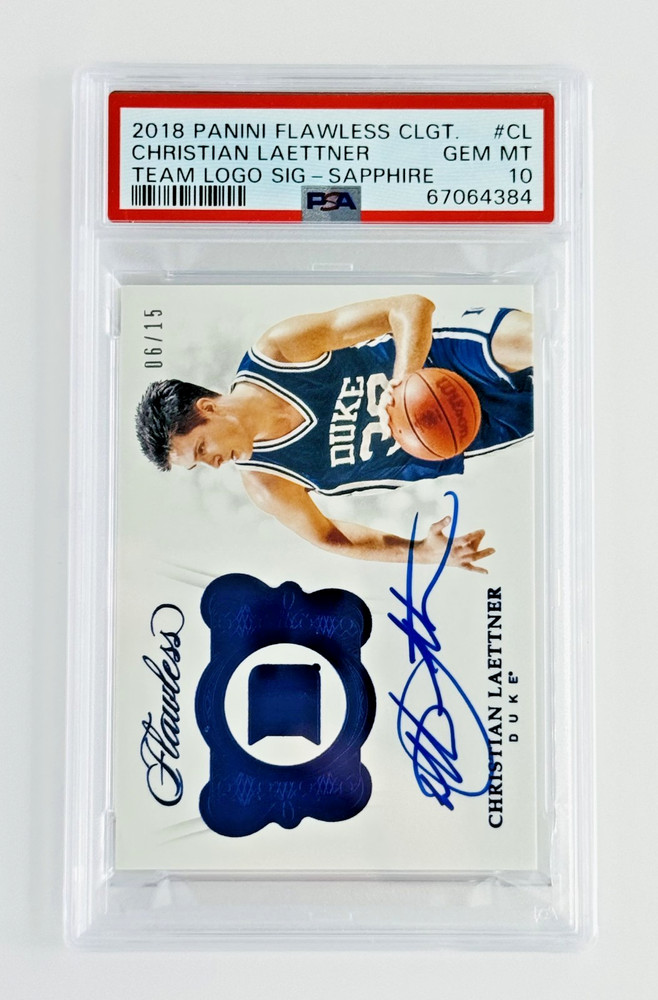 2018 Flawless Christian Laettner Sapphire Team Logo Auto /15 PSA 10 Pop 2 Duke
