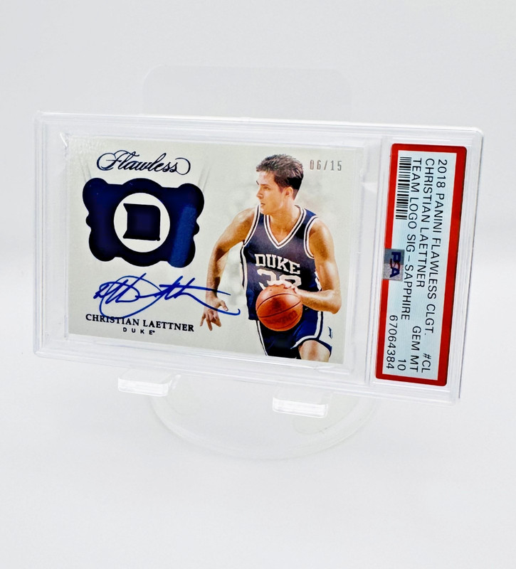 2018 Flawless Christian Laettner Sapphire Team Logo Auto /15 PSA 10 Pop 2 Duke view 2
